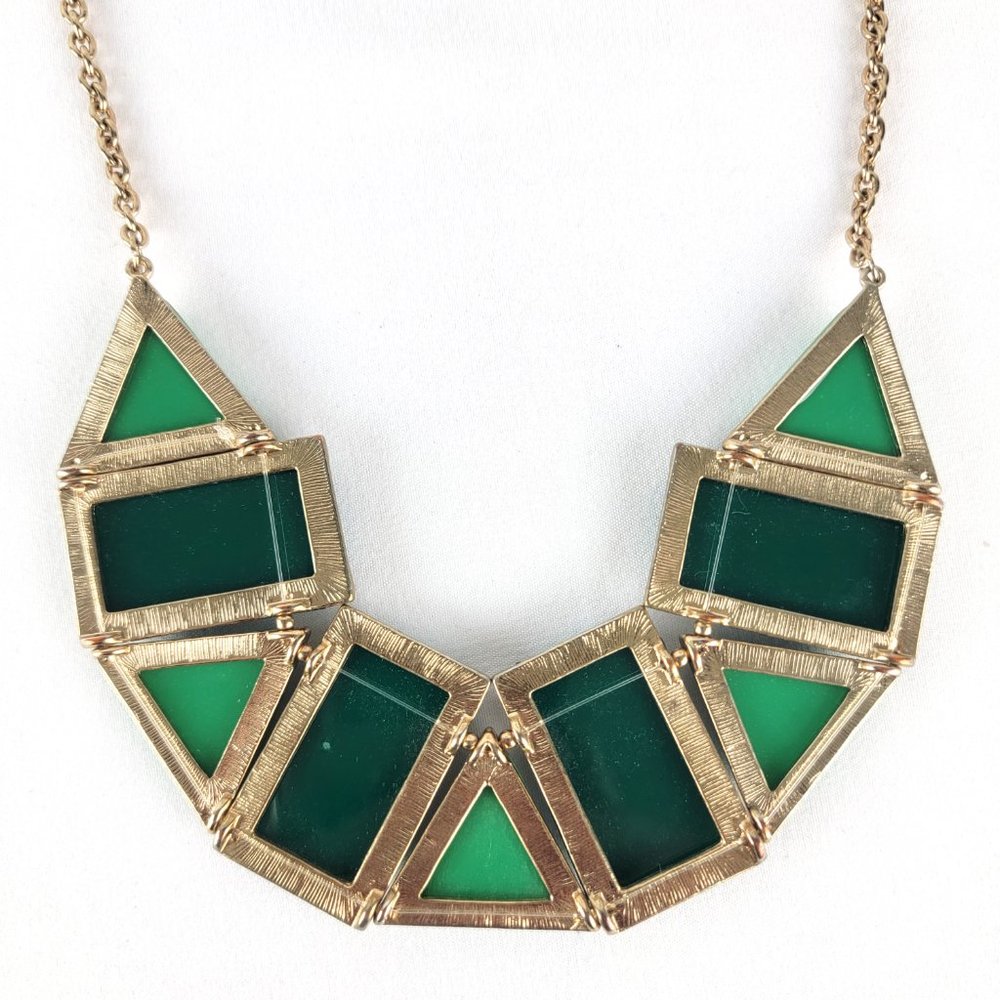 Chunky Green Geometric Cabochon Statement Necklace - image 6